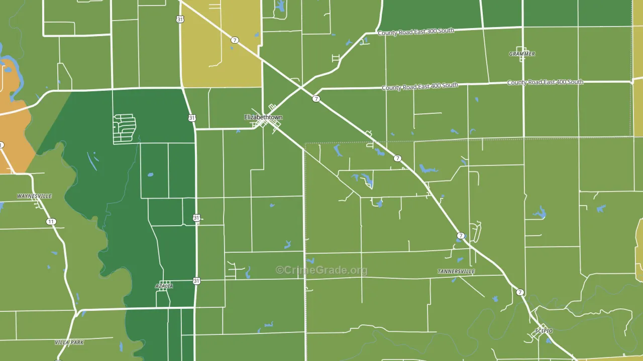 Elizabethtown, IN Map of Murder Rates