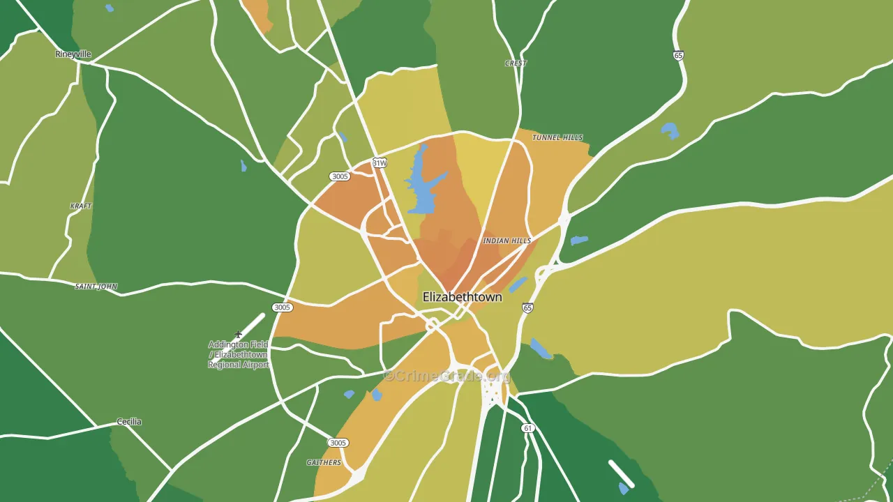 Elizabethtown, KY Map of Murder Rates