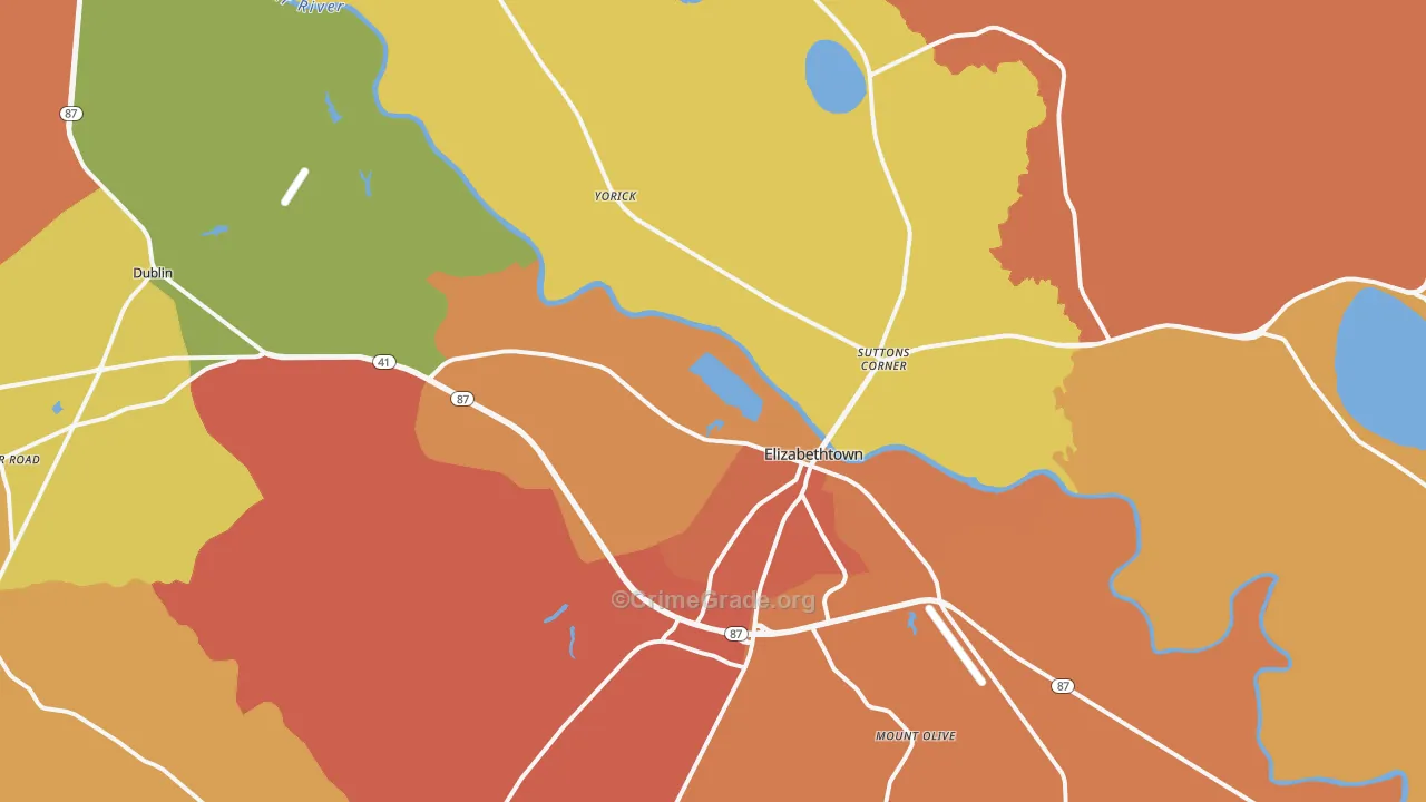 Elizabethtown, NC Map of Murder Rates