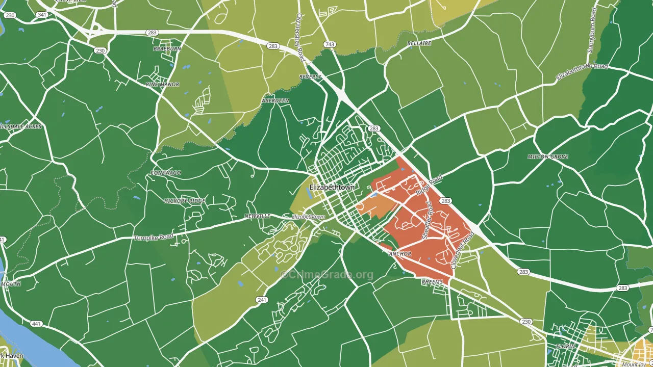 Elizabethtown, PA Map of Murder Rates