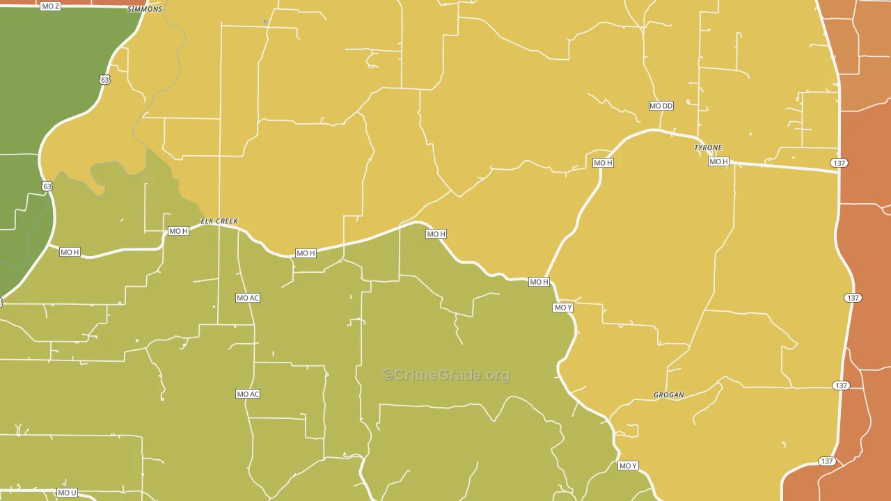 Elk Creek, MO Map of Murder Rates