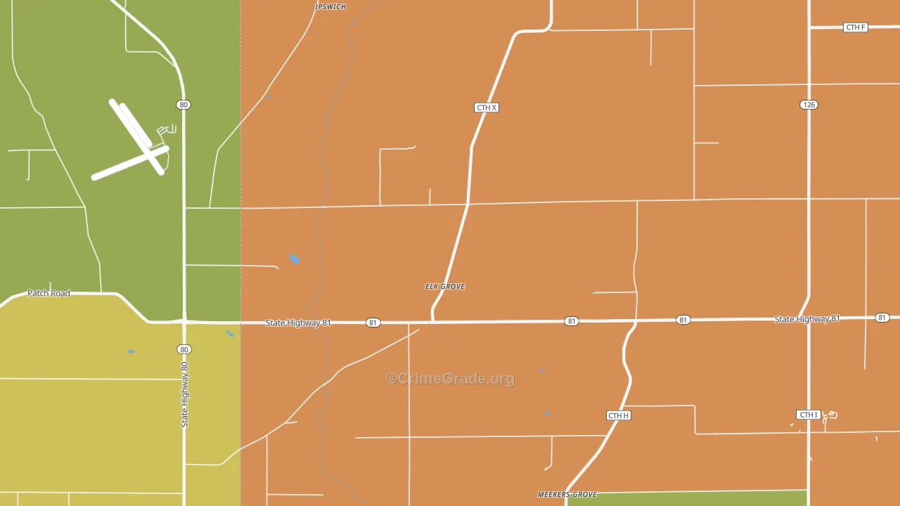 Elk Grove, WI Map of Murder Rates