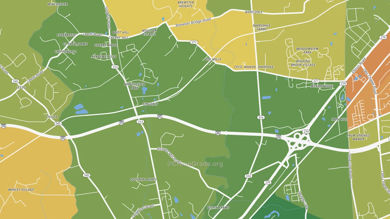 Elk Mills, MD Map of Murder Rates