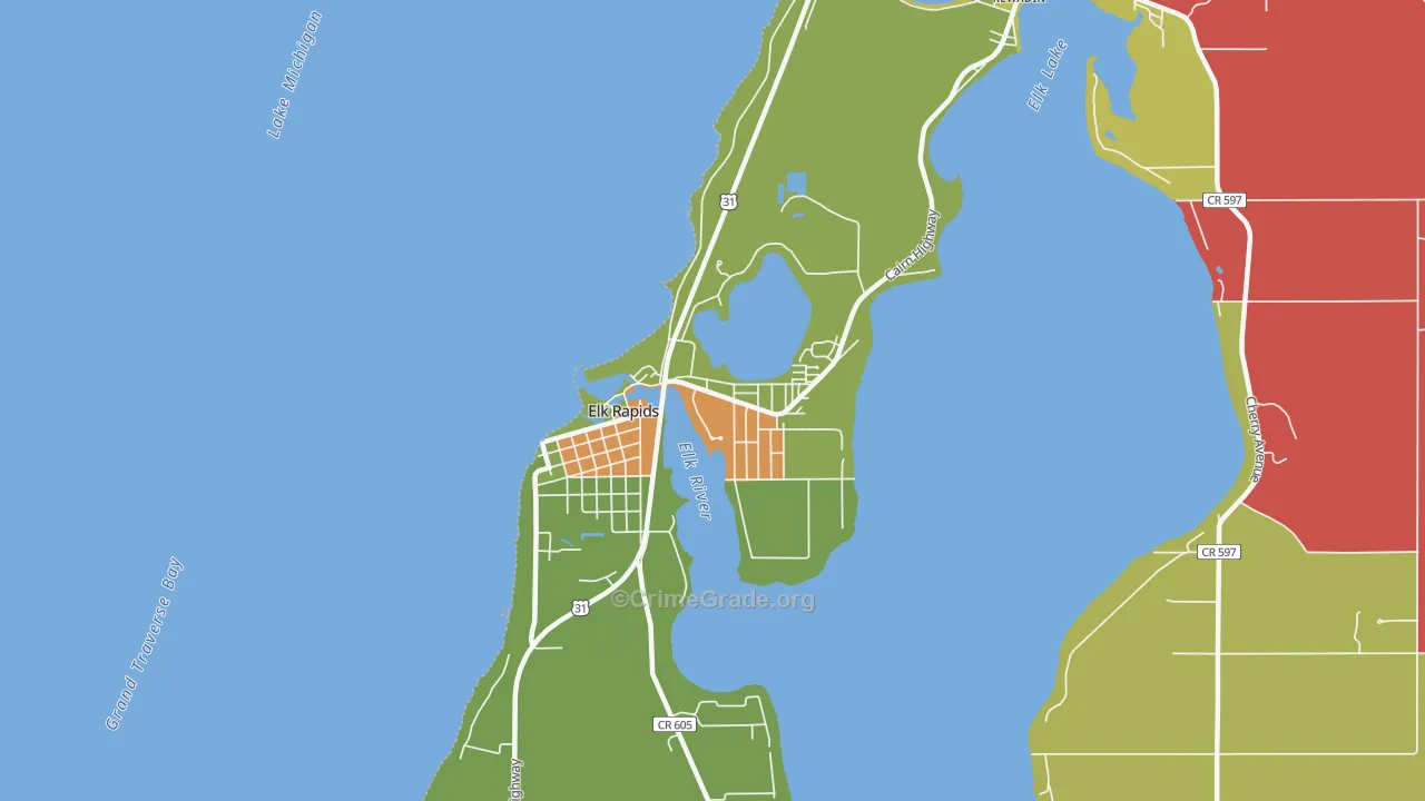 Elk Rapids, MI Map of Murder Rates
