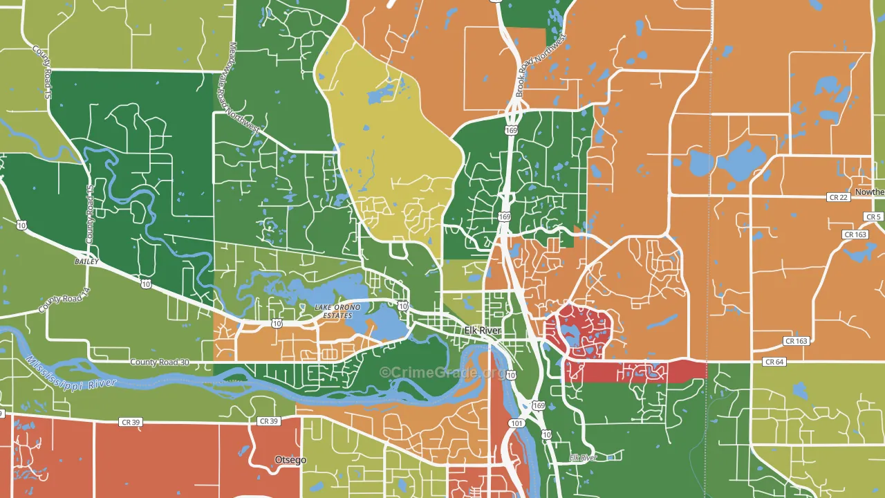 Elk River, MN Map of Murder Rates