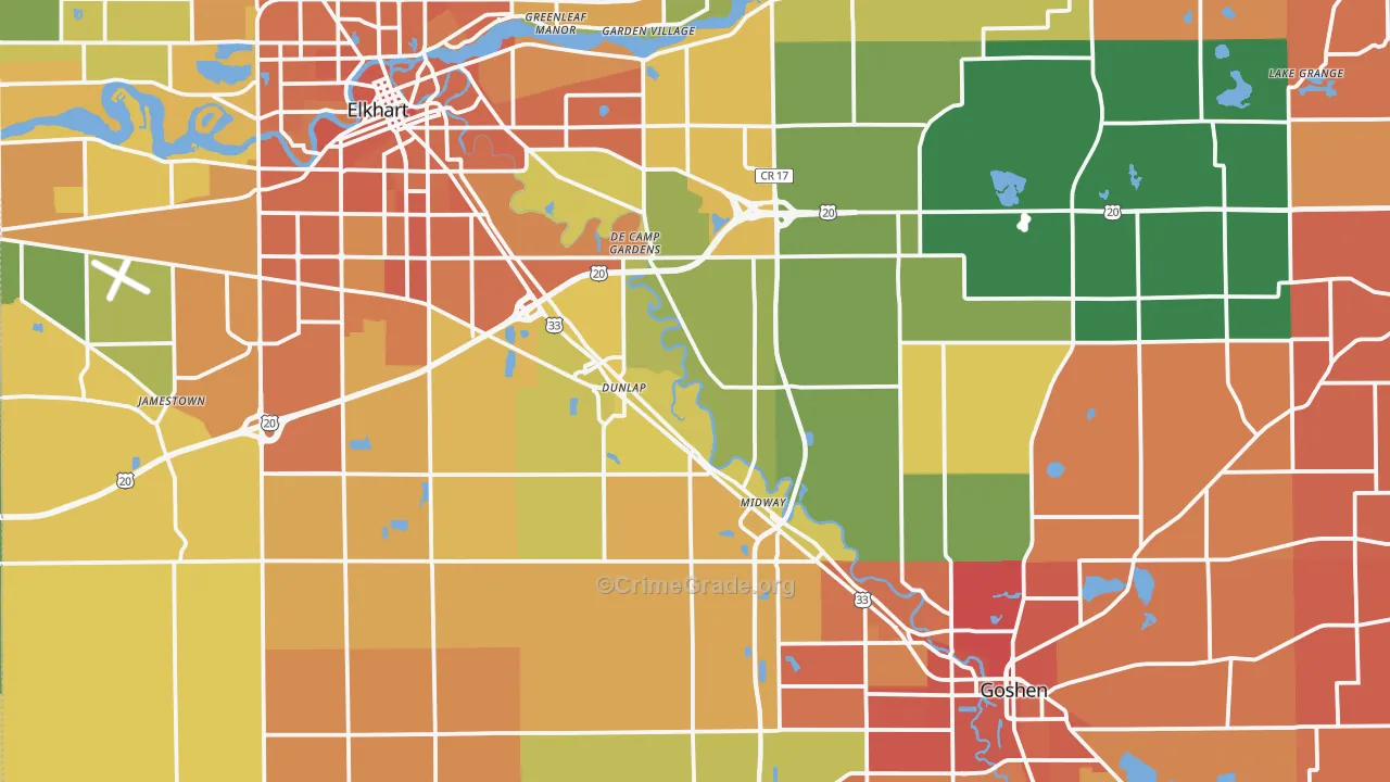 Elkhart County, IN Map of Murder Rates