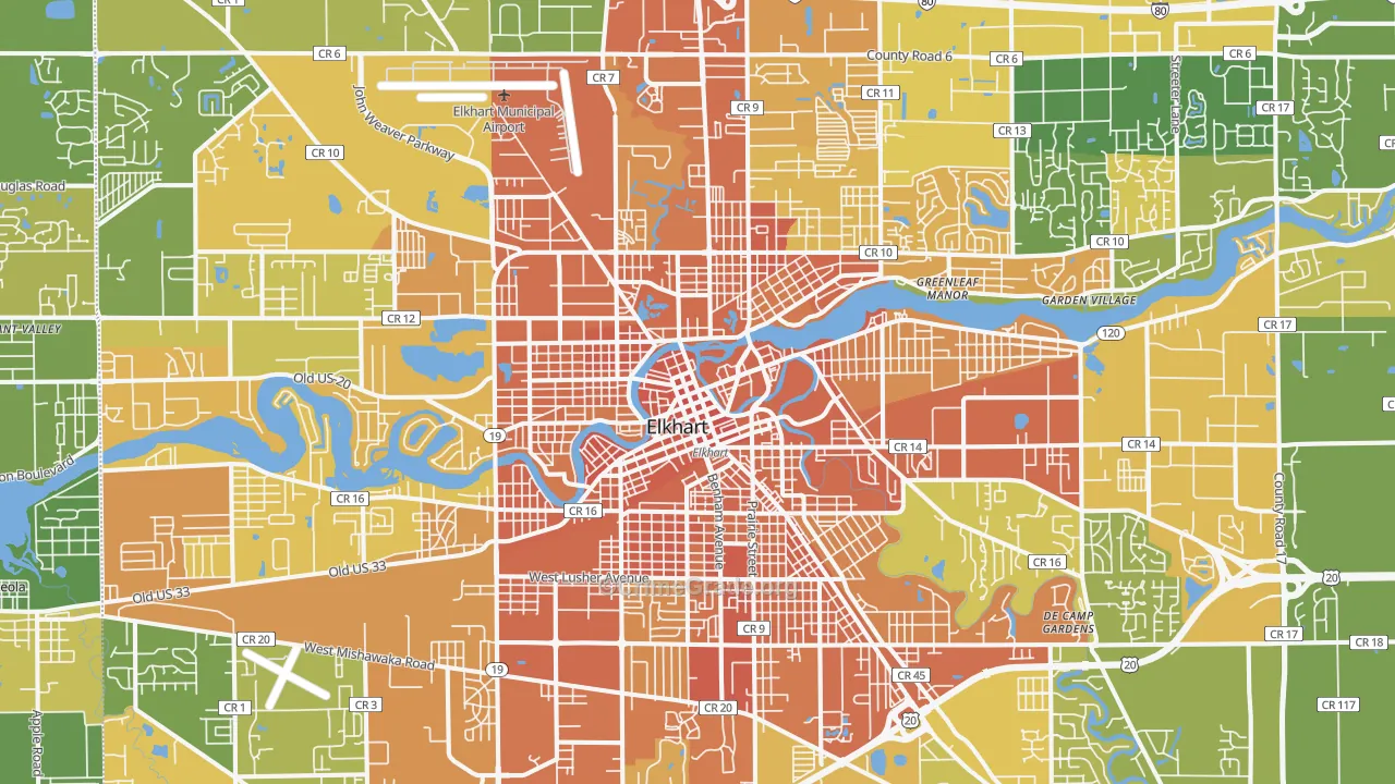 Elkhart, IN Map of Murder Rates