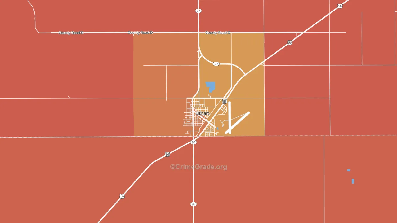Elkhart, KS Map of Murder Rates