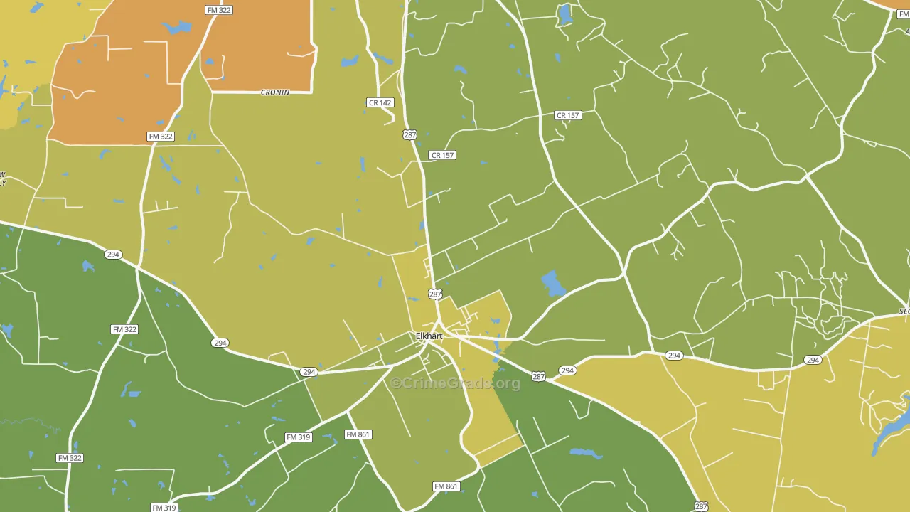 Elkhart, TX Map of Murder Rates