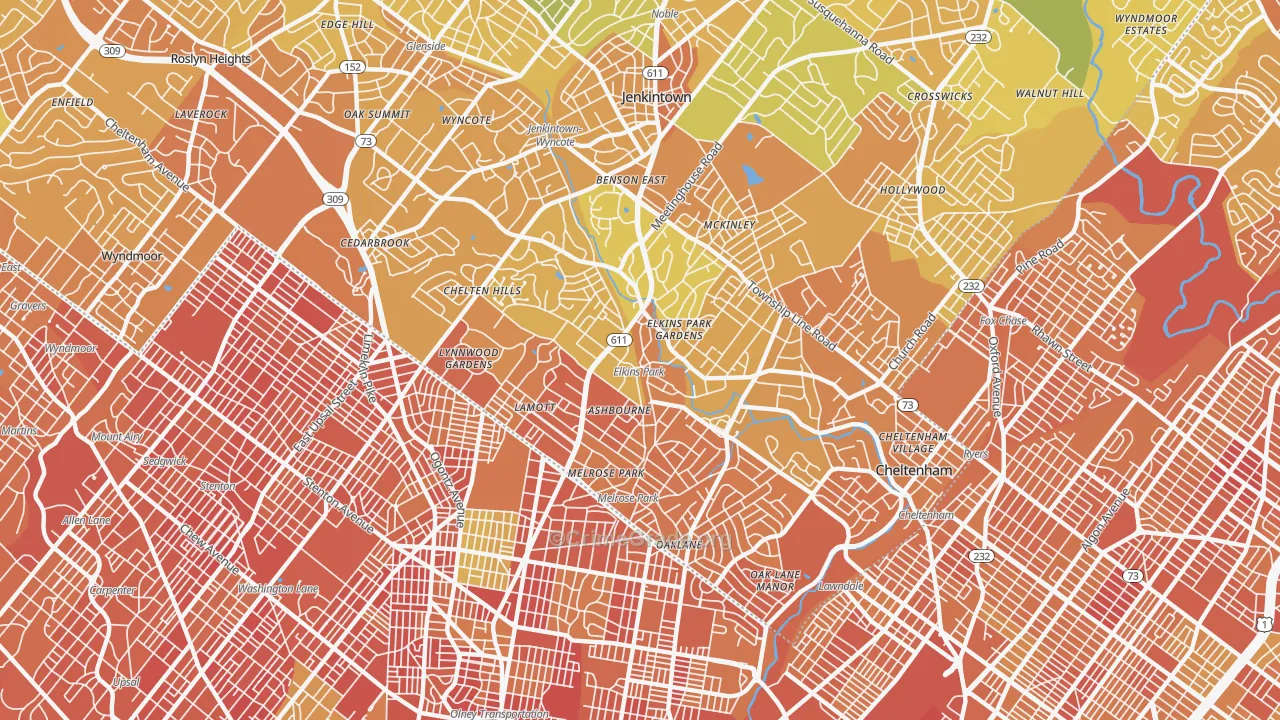 Elkins Park, PA Map of Murder Rates