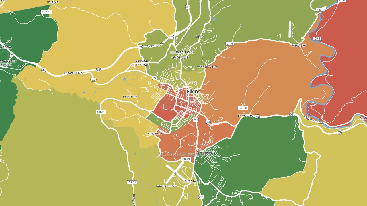 Elkins, WV Map of Murder Rates