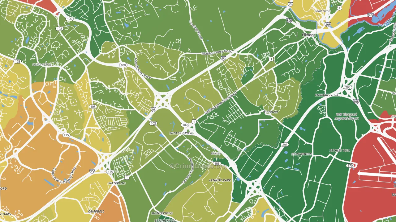 Elkridge, MD Map of Murder Rates