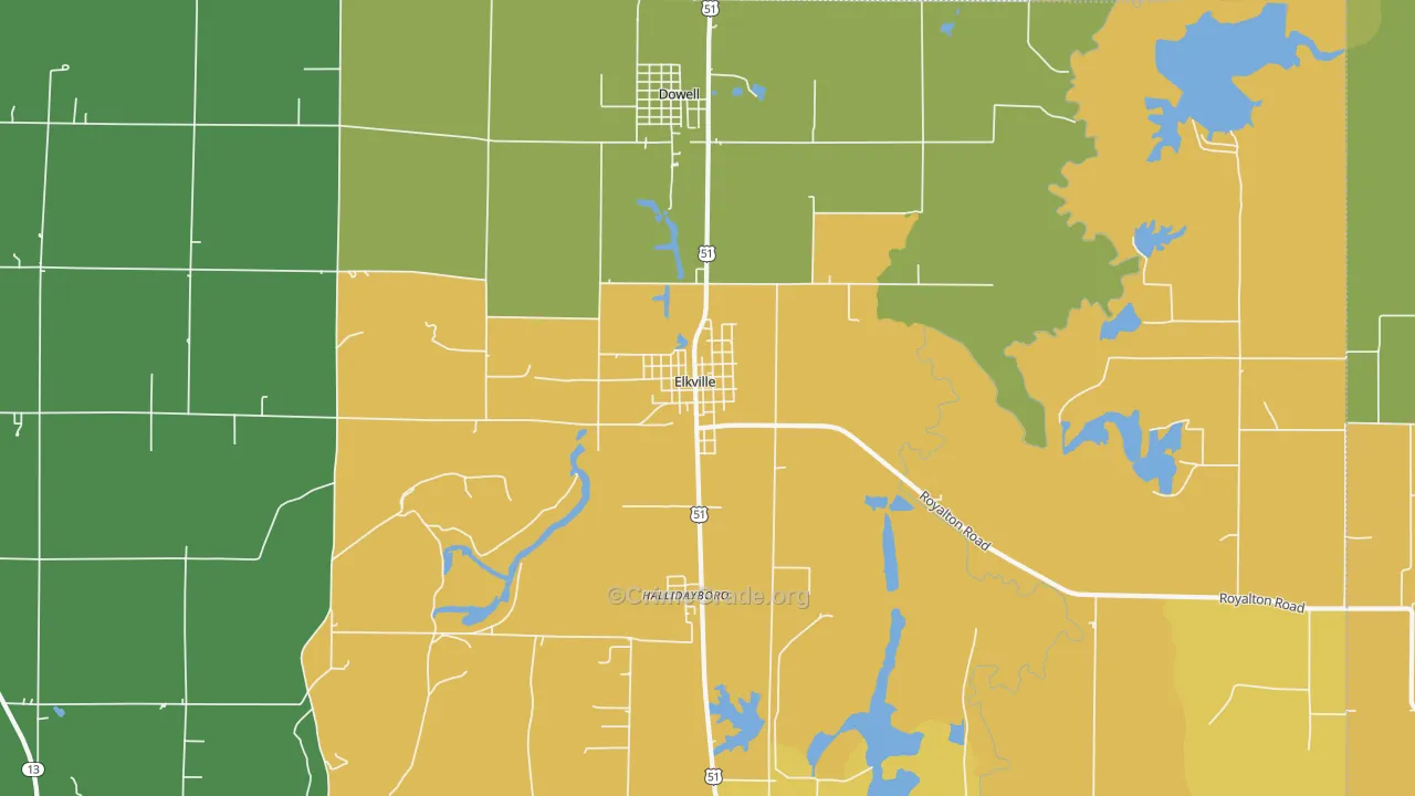 Elkville, IL Map of Murder Rates