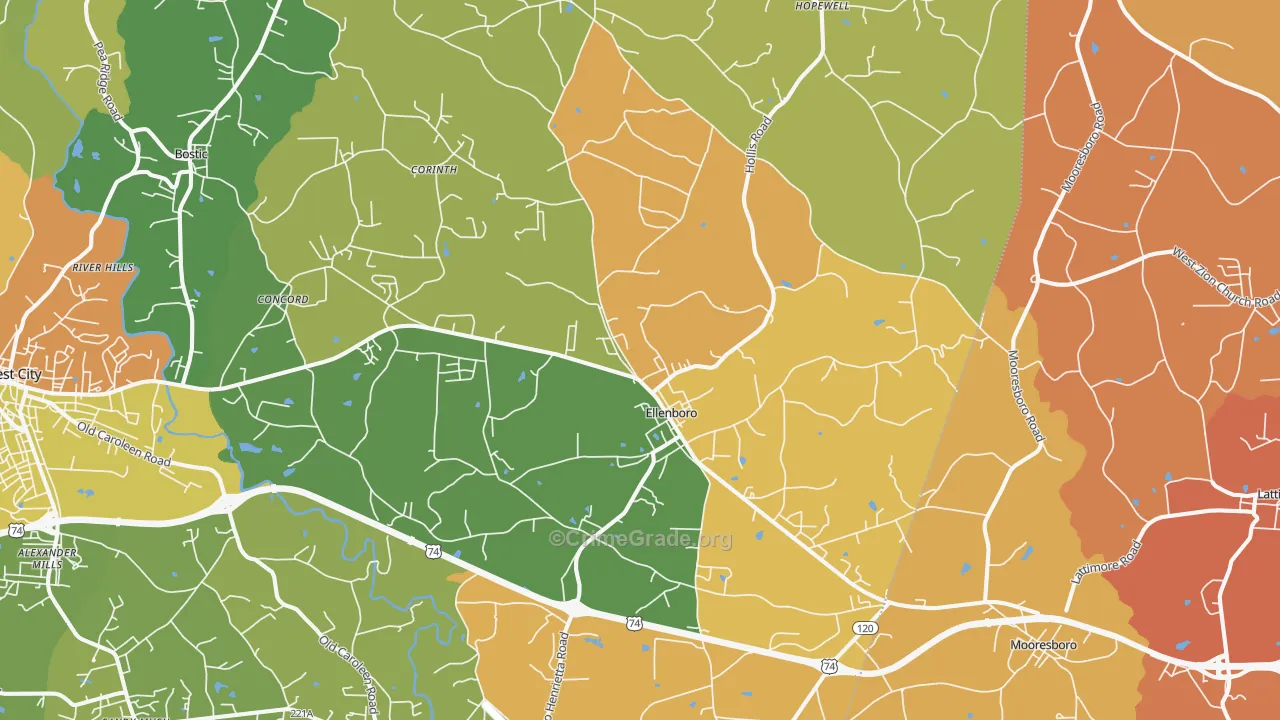 Ellenboro, NC Map of Murder Rates