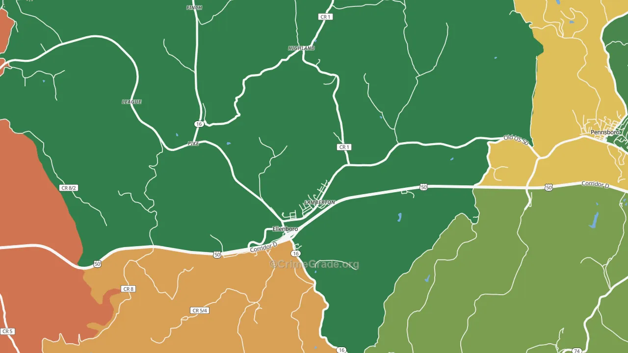 Ellenboro, WV Map of Murder Rates