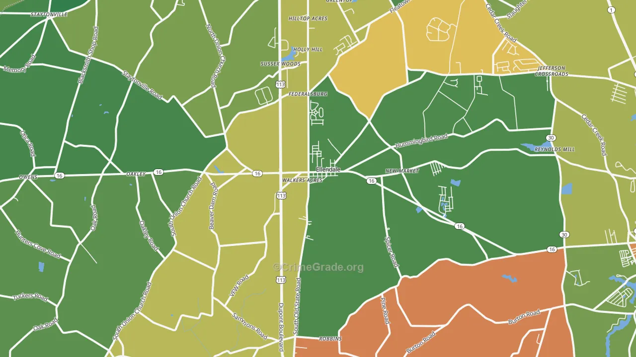 Ellendale, DE Map of Murder Rates