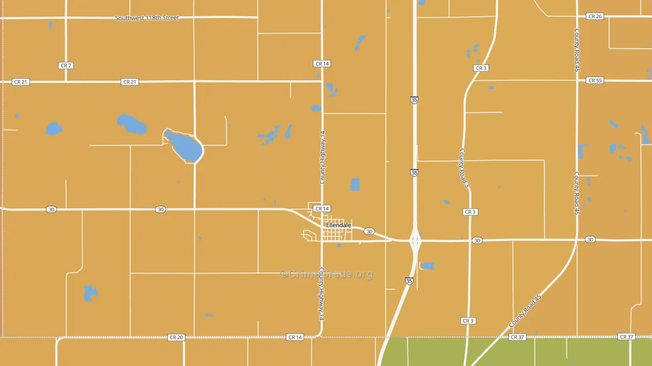 Ellendale, MN Map of Murder Rates