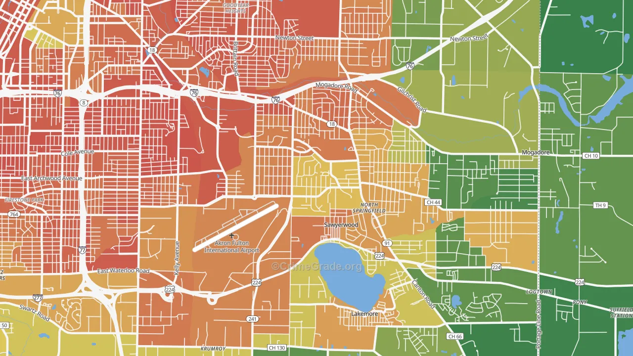 Ellet, Akron, OH Map of Murder Rates