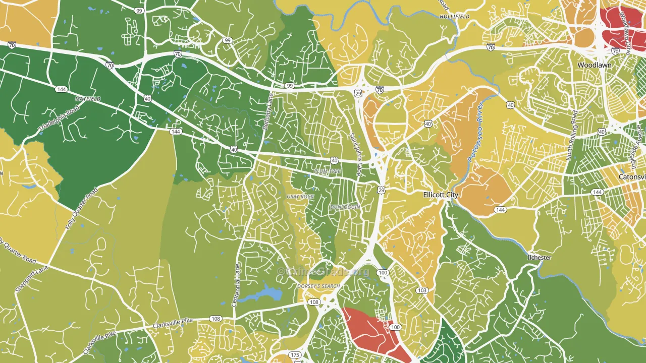 Ellicott City, MD Map of Murder Rates