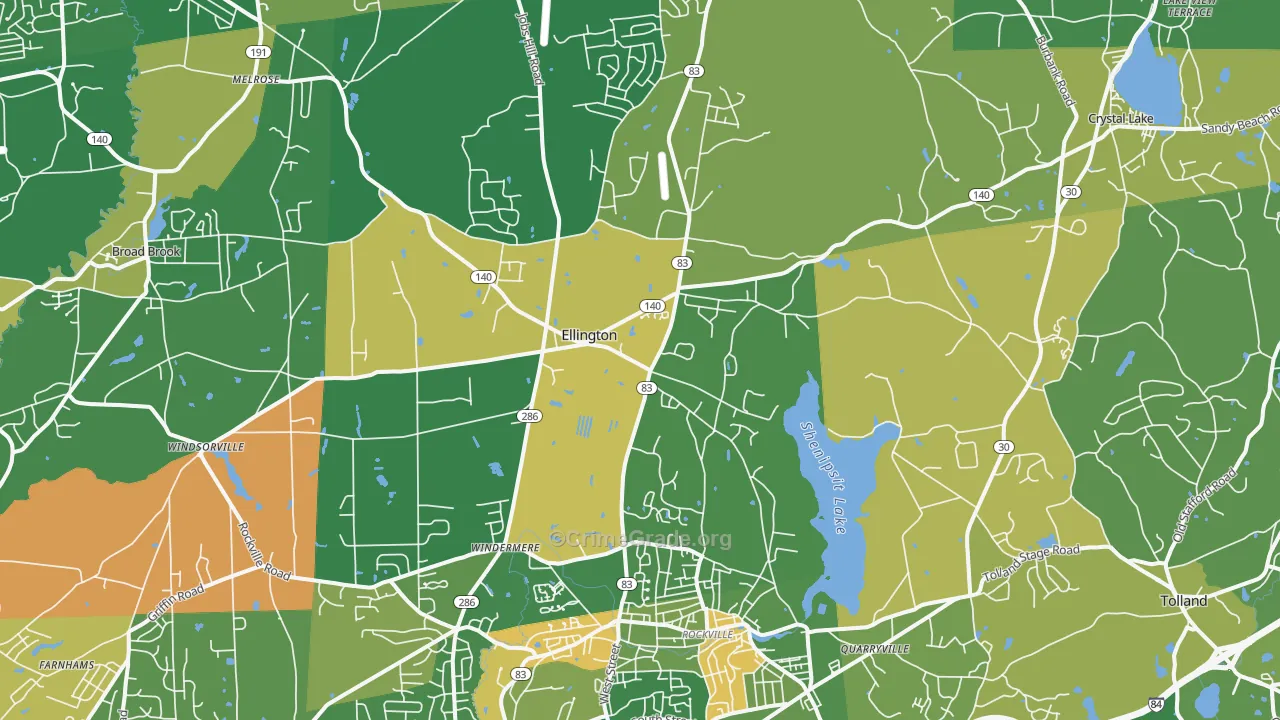 Ellington, CT Map of Murder Rates