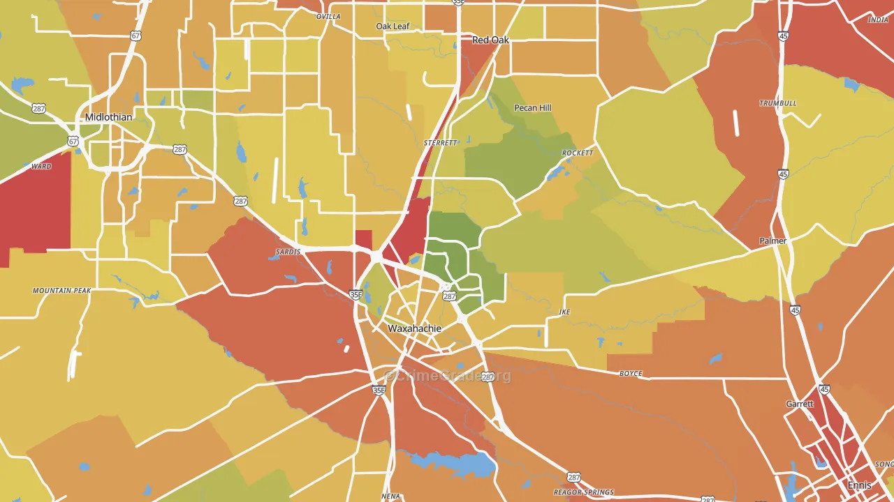Ellis County, TX Map of Murder Rates