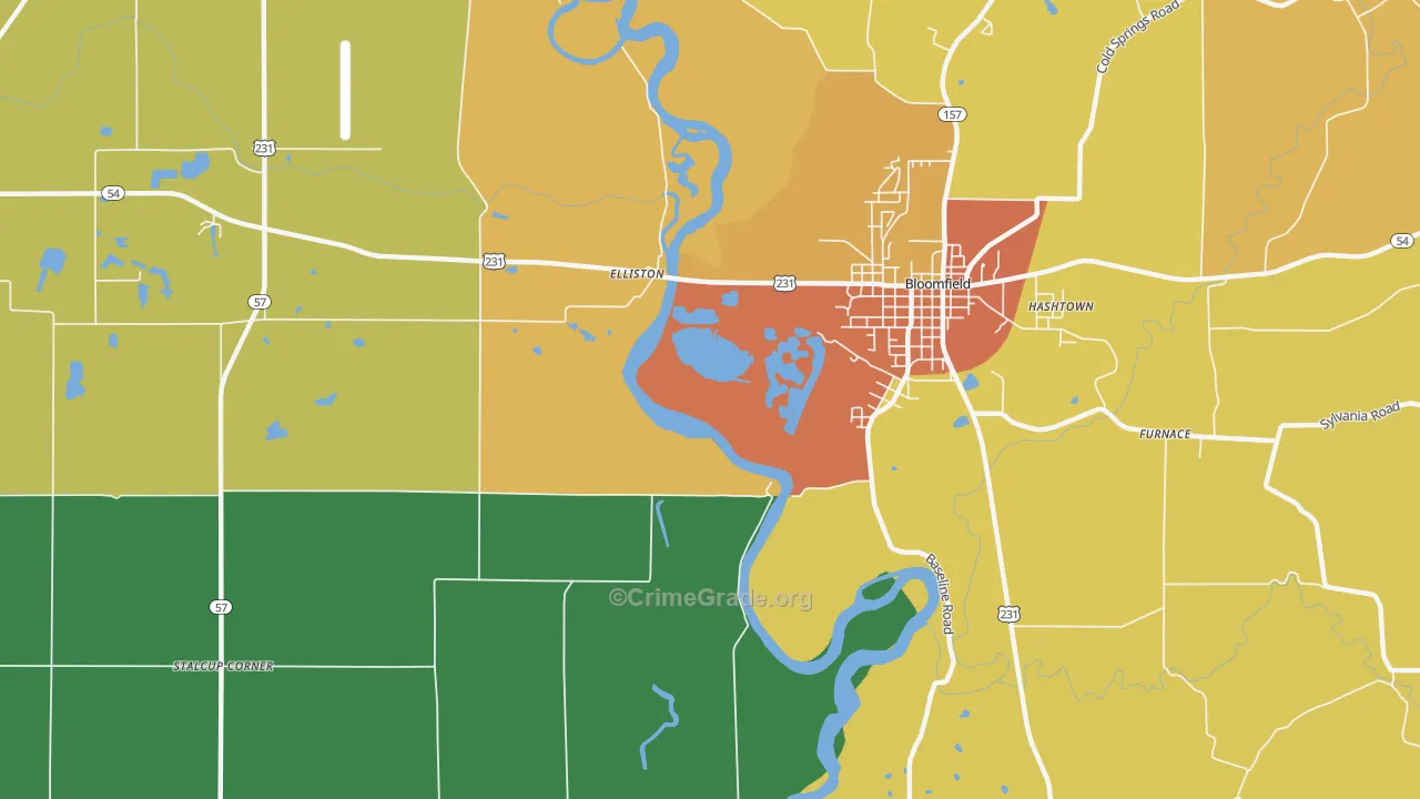 Elliston, IN Map of Murder Rates
