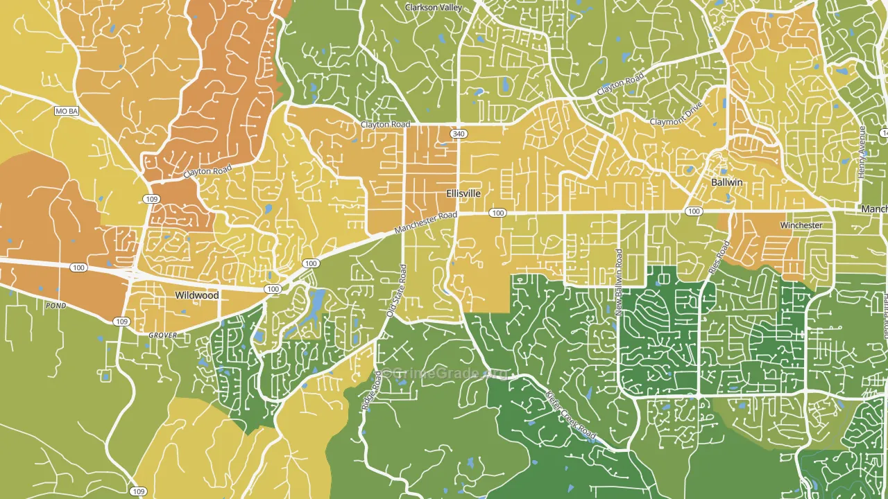 Ellisville, MO Map of Murder Rates