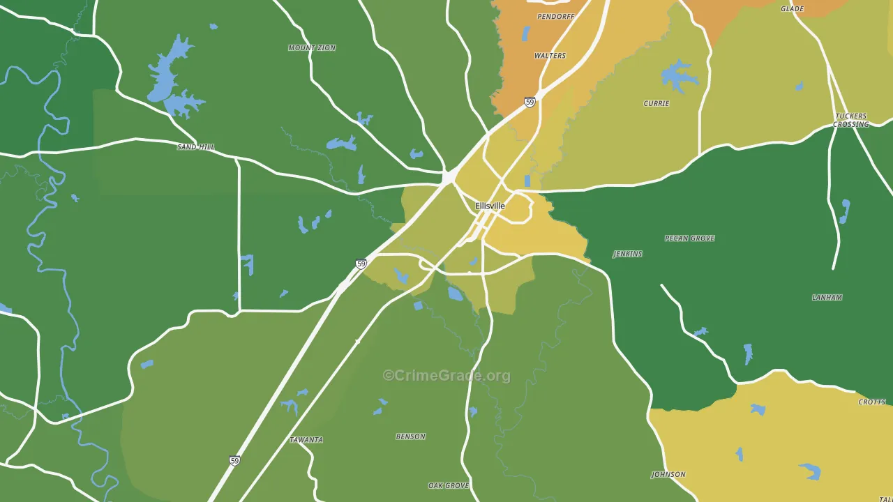 Ellisville, MS Map of Murder Rates