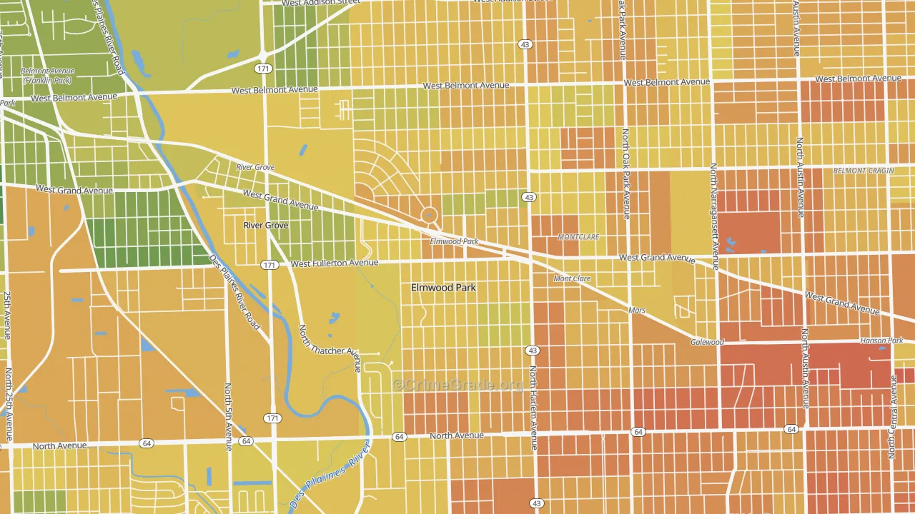 Ellsworth, Elmwood Park, IL Map of Murder Rates