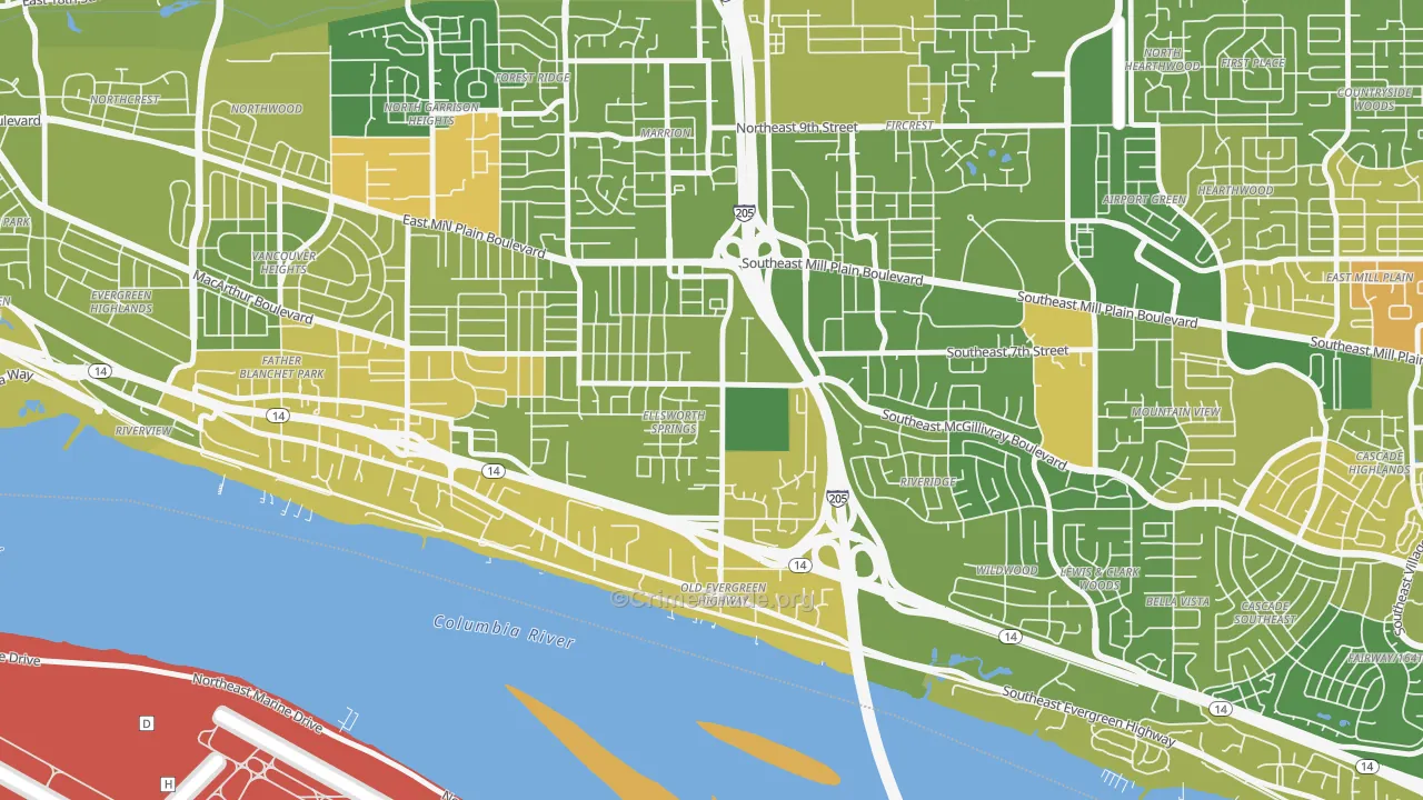 Ellsworth Springs, Vancouver, WA Map of Murder Rates