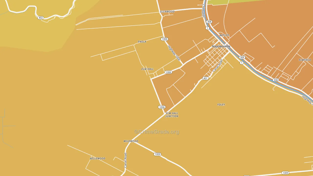 Elm Hall, LA Map of Murder Rates