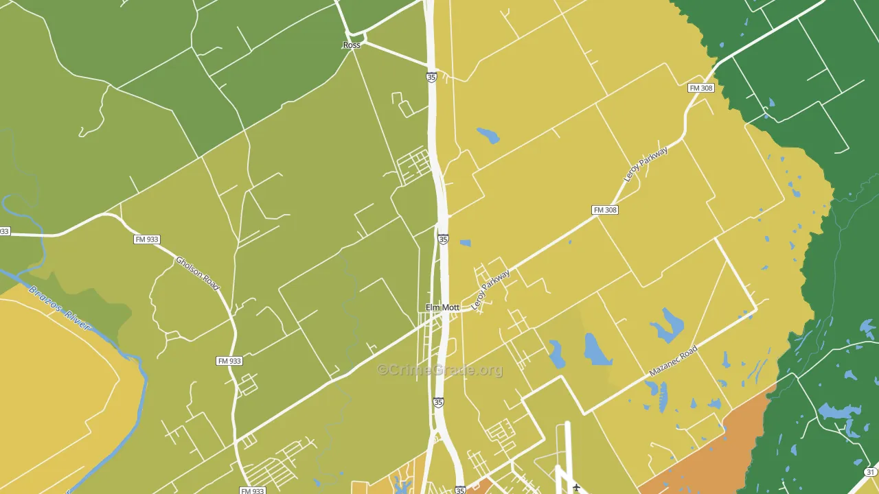 Elm Mott, TX Map of Murder Rates