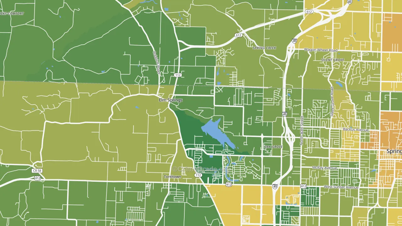 Elm Springs, AR Map of Murder Rates