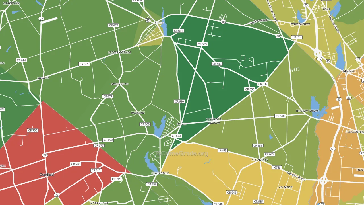 Elmer, NJ Map of Murder Rates