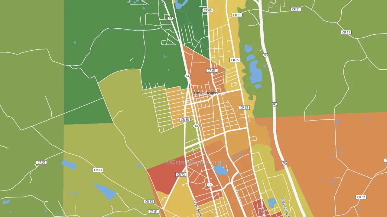 Elmira Heights, NY Map of Murder Rates