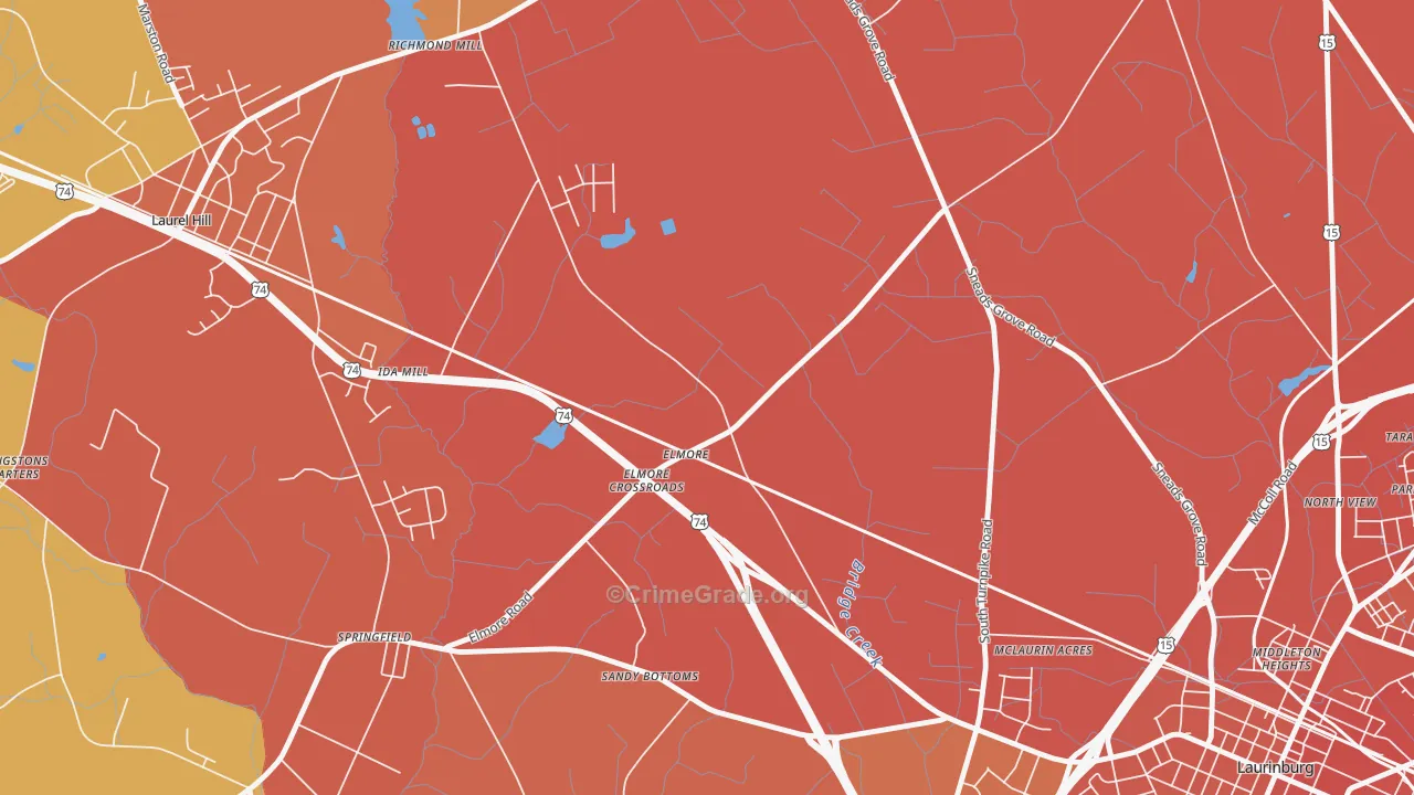 Elmore, NC Map of Murder Rates