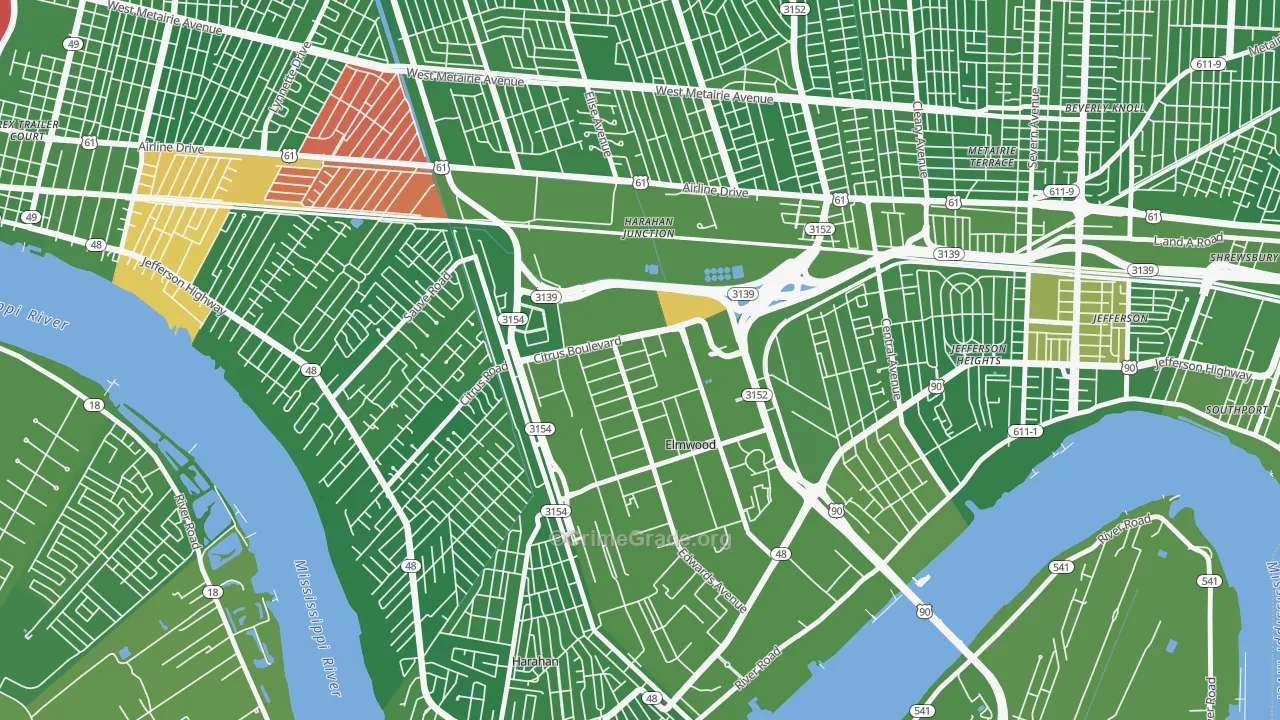 Elmwood, New Orleans, LA Map of Murder Rates