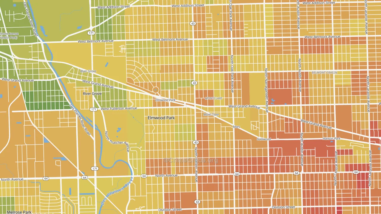 Elmwood Park, IL Map of Murder Rates