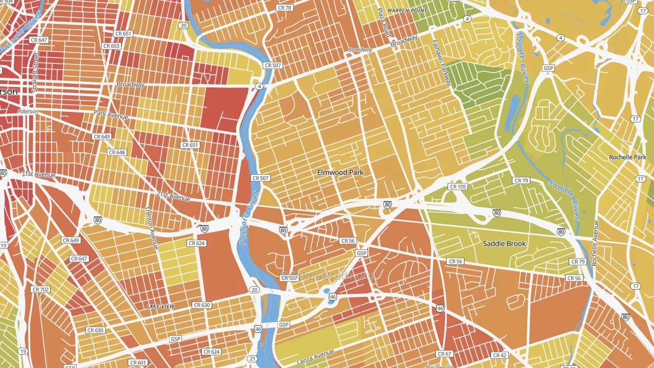 Elmwood Park, NJ Map of Murder Rates