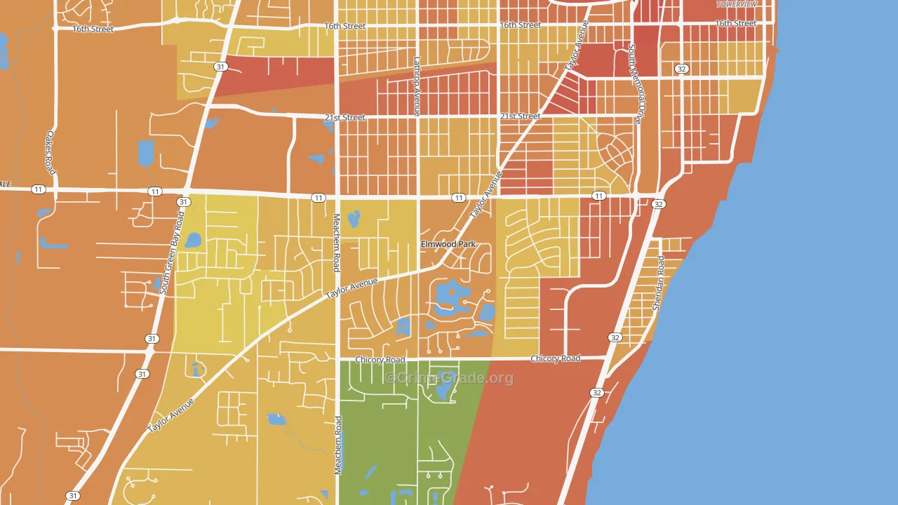 Elmwood Park, WI Map of Murder Rates