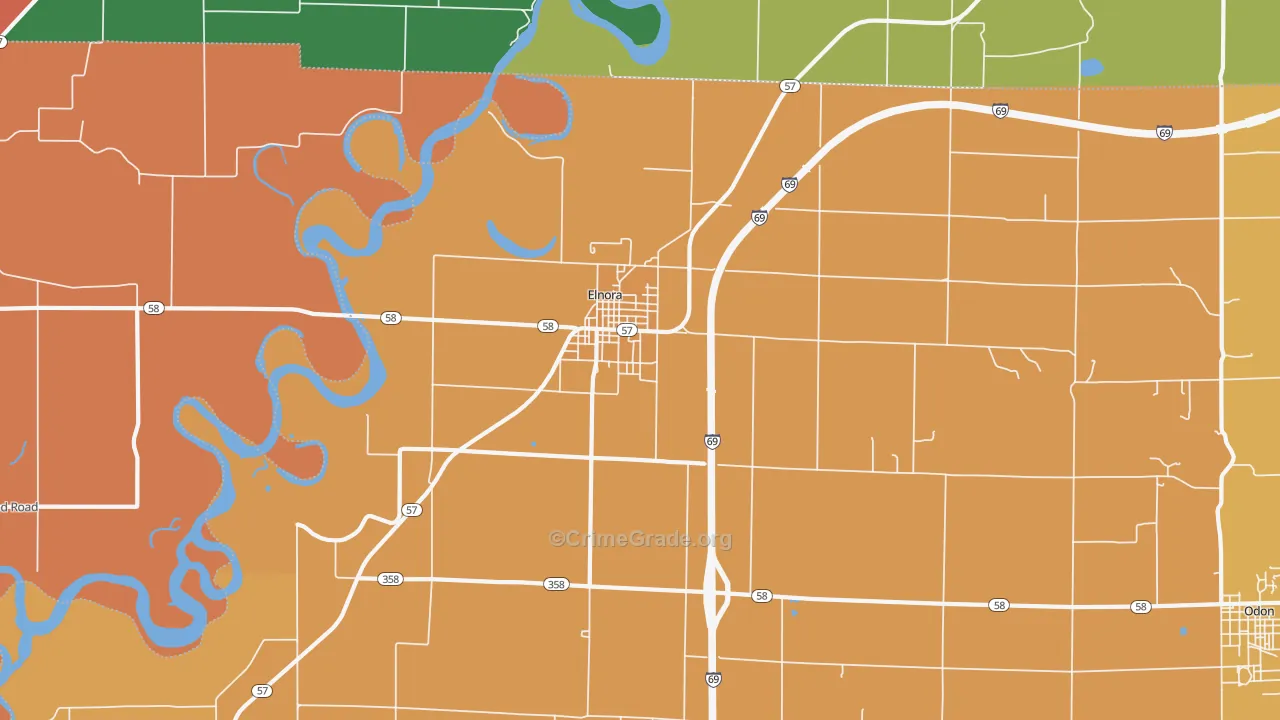 Elnora, IN Map of Murder Rates