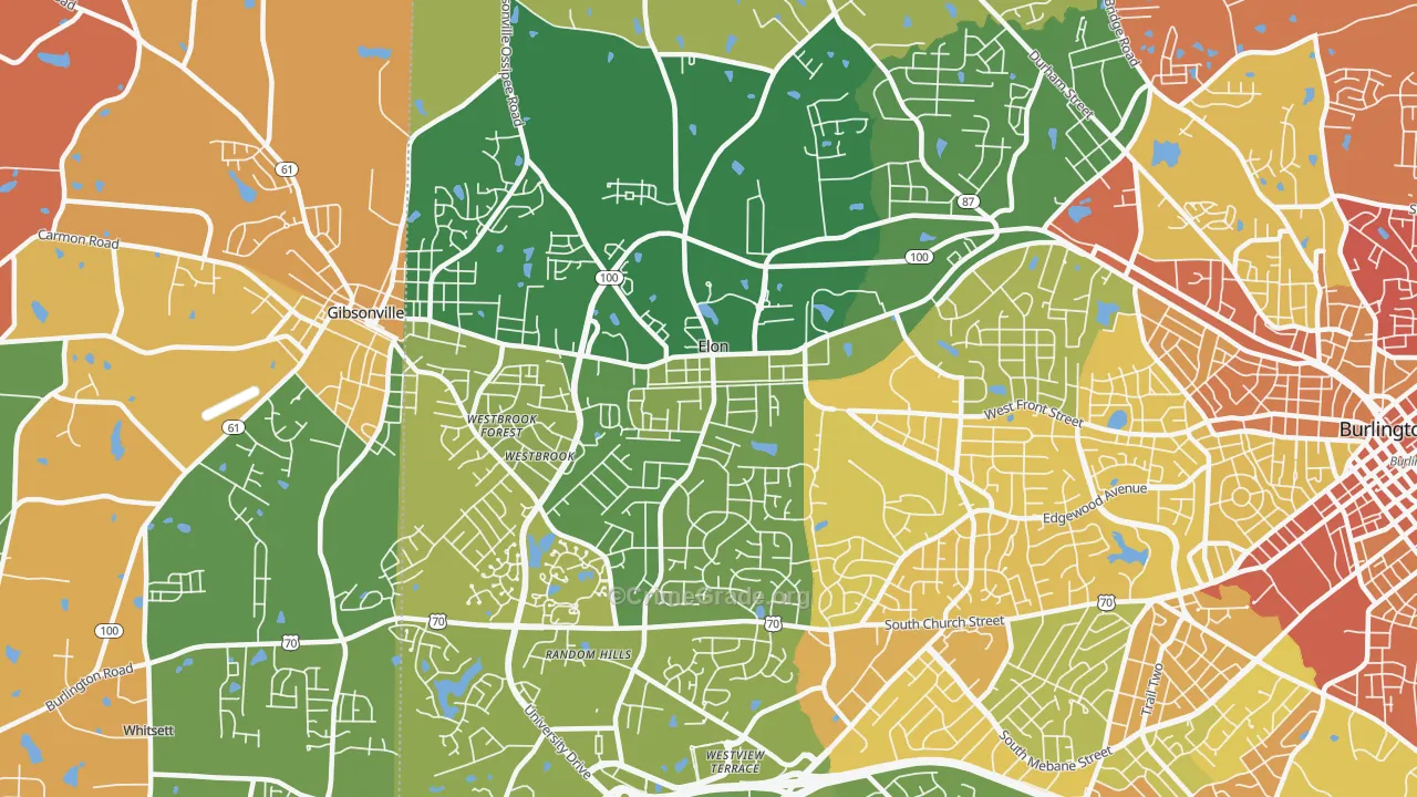 Elon, NC Map of Murder Rates
