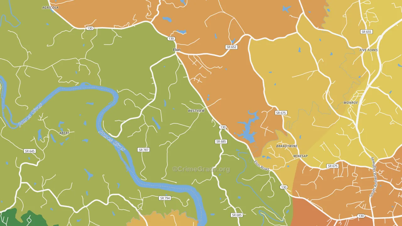 Elon, VA Map of Murder Rates