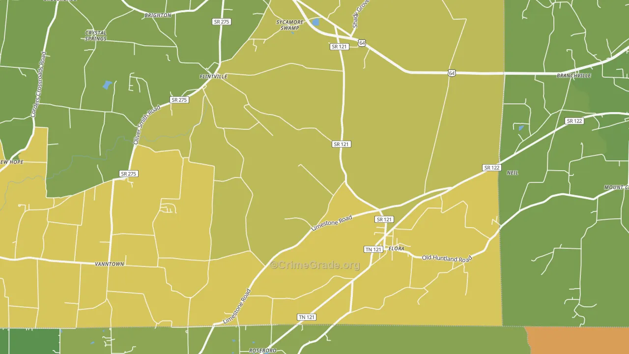 Elora, TN Map of Murder Rates