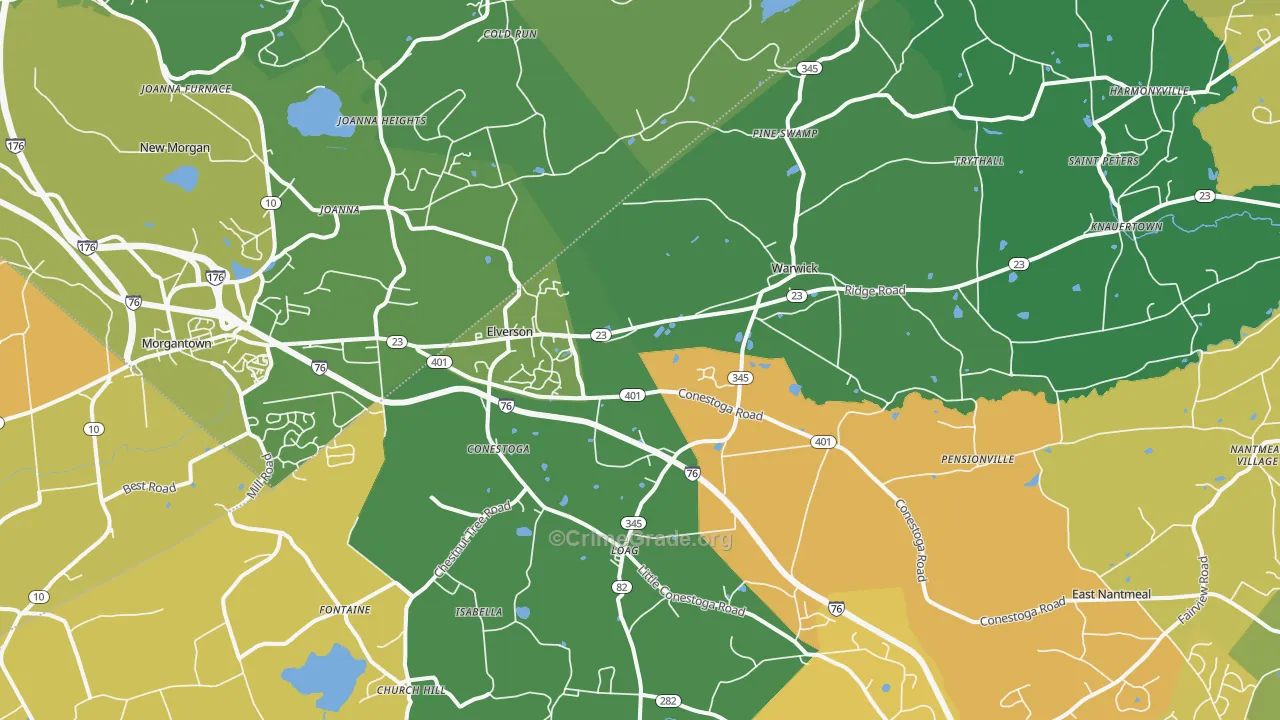 Elverson, PA Map of Murder Rates