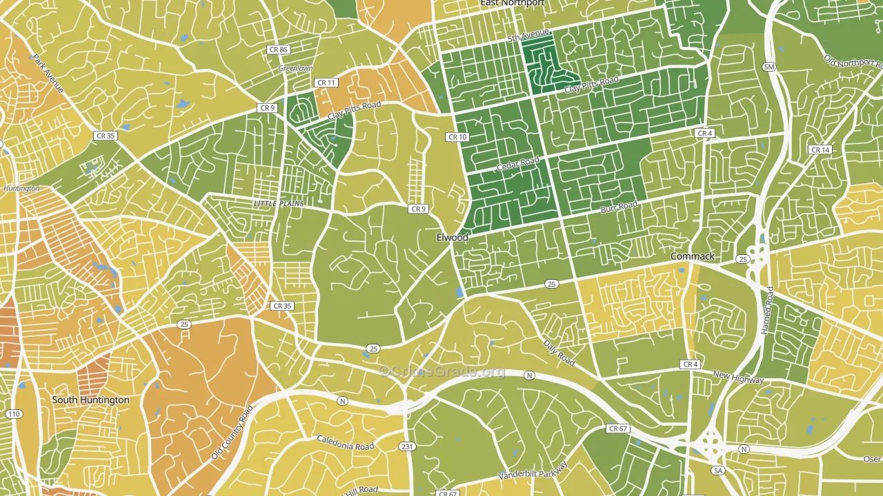 Elwood, East Northport, NY Map of Murder Rates