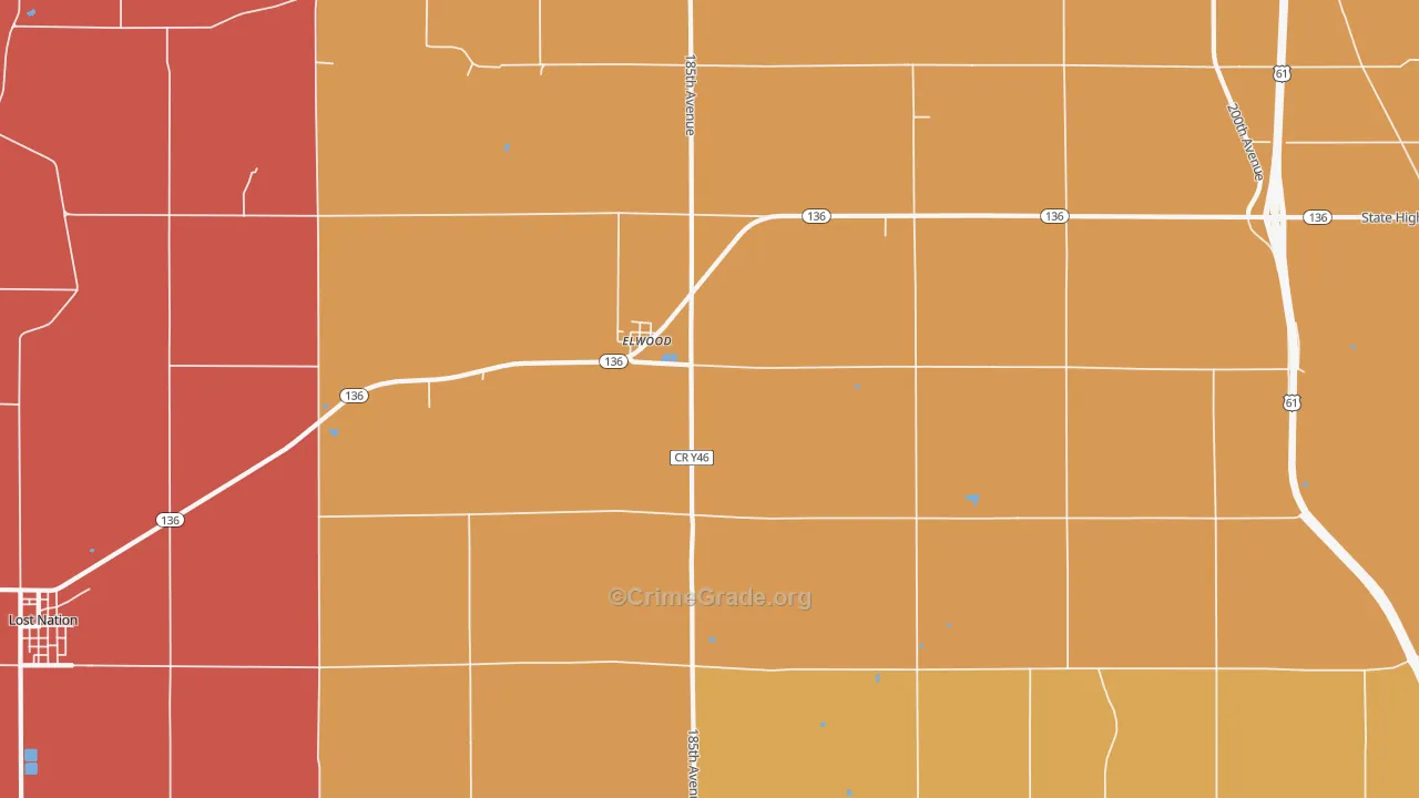 Elwood, IA Map of Murder Rates