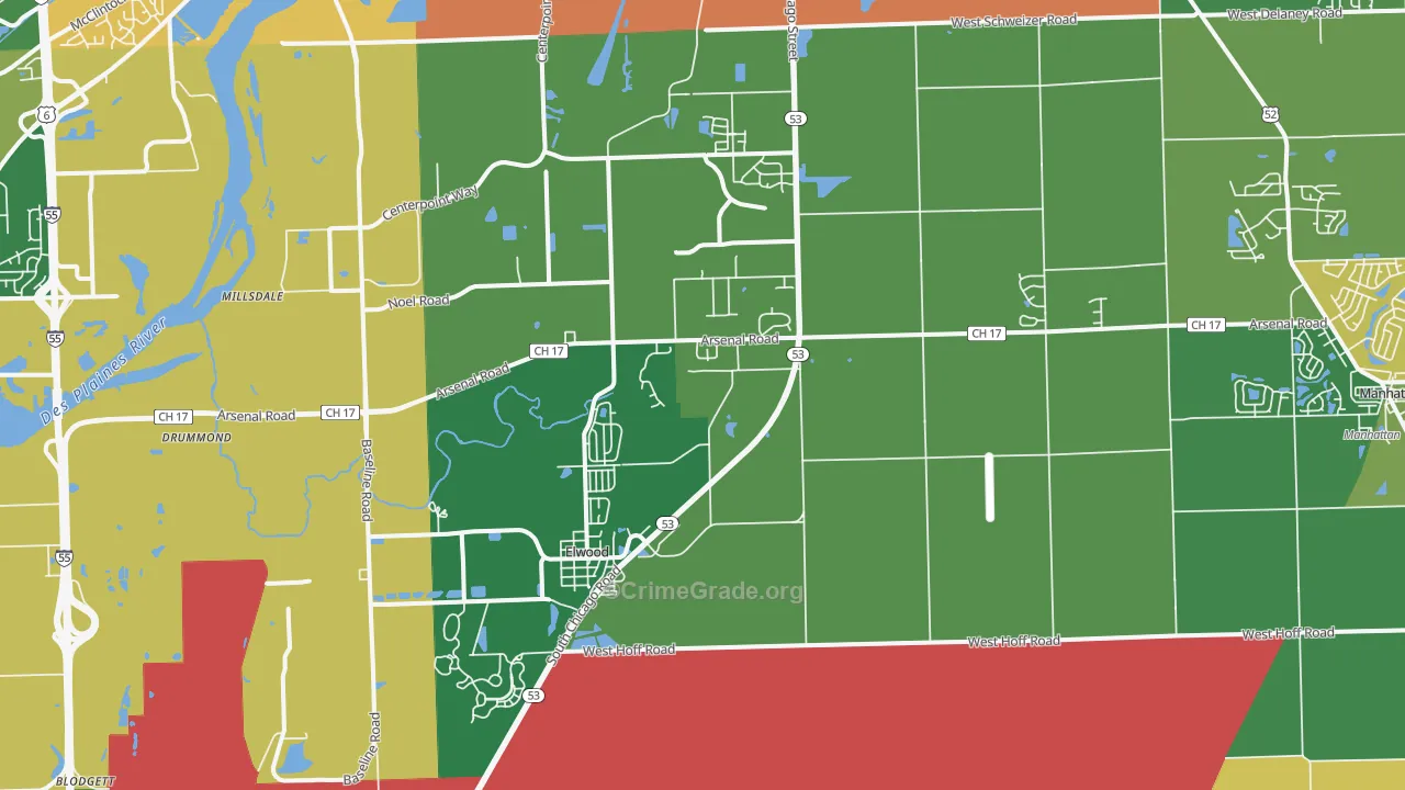Elwood, IL Map of Murder Rates