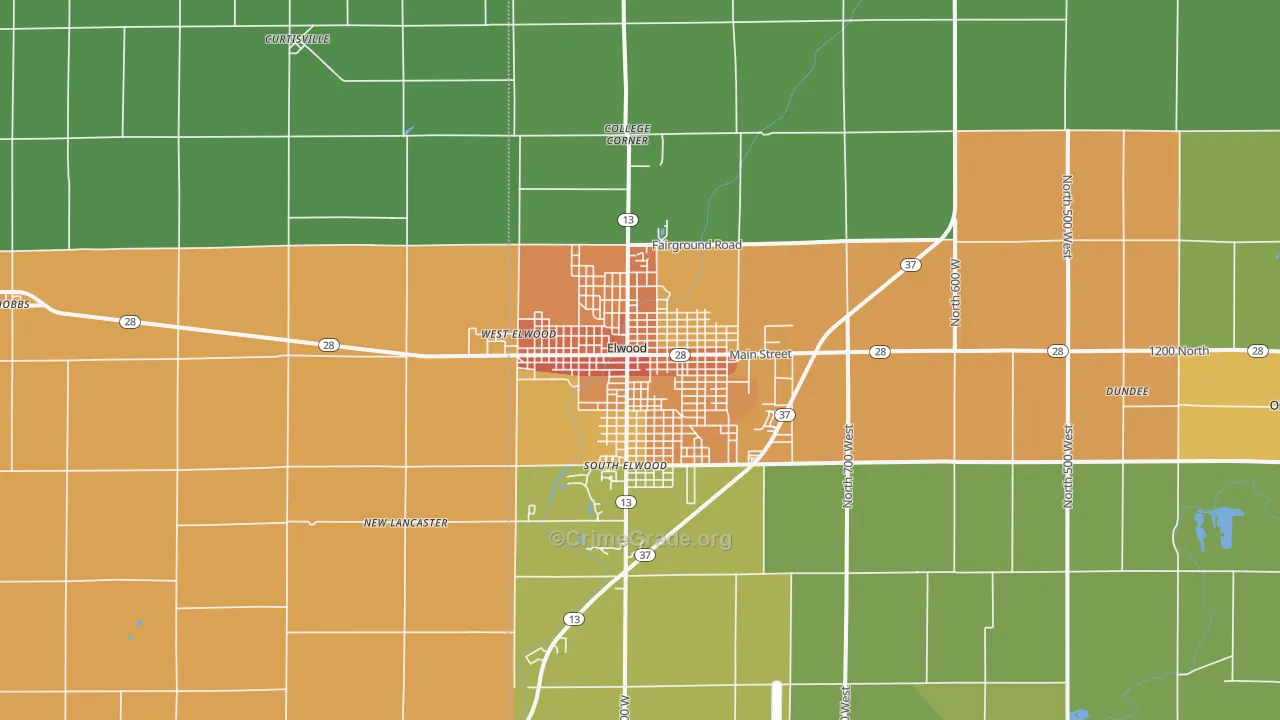 Elwood, IN Map of Murder Rates