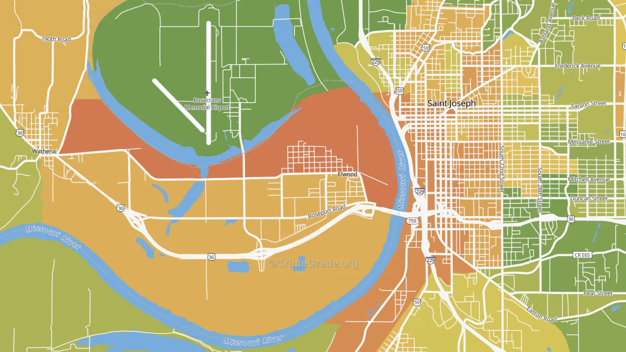 Elwood, KS Map of Murder Rates